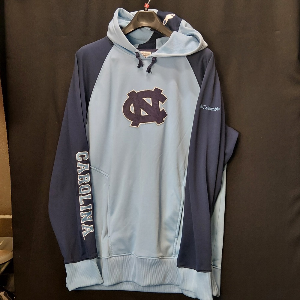 Columbia Mens UNC Tar Heels Carolina Spell Out Hoodie Blue Fleece XM6218 Large